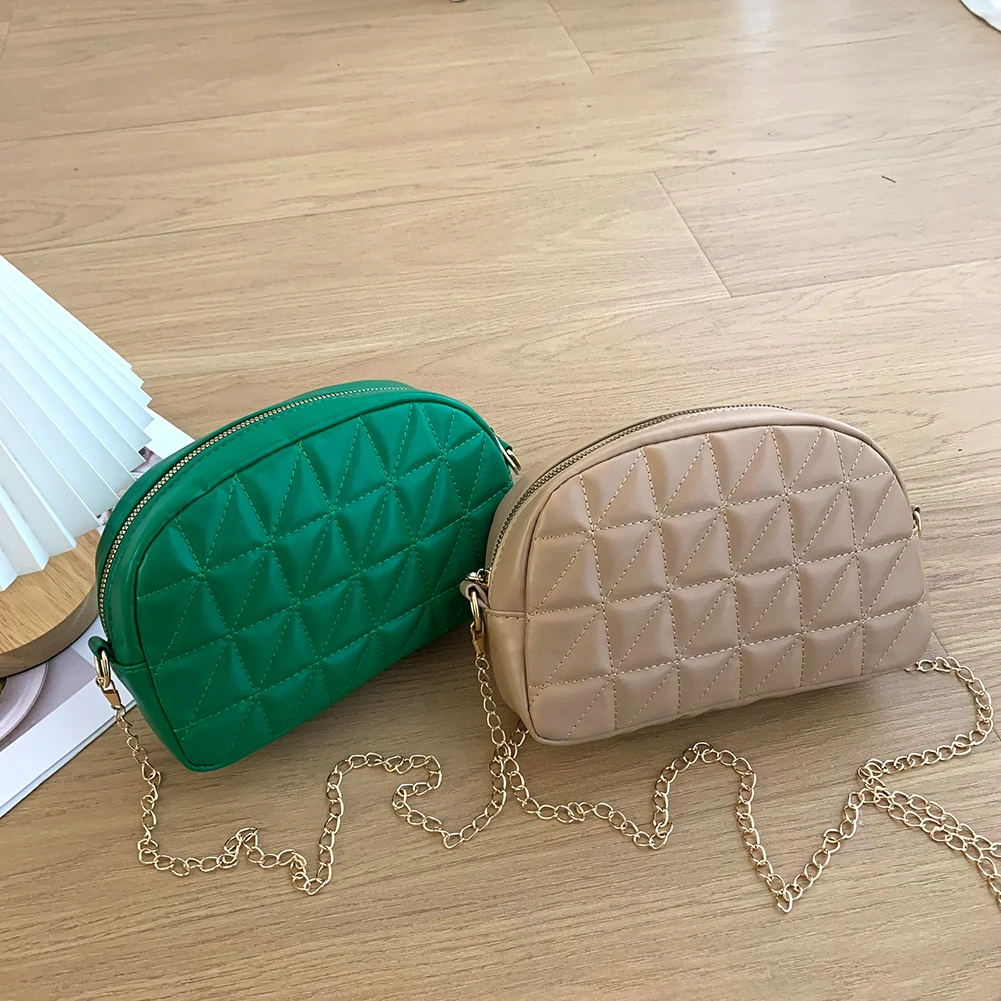 

Women Solid Color PU Leather Messenger Bag Lady Lattice Pattern Chain Crossbody Bag