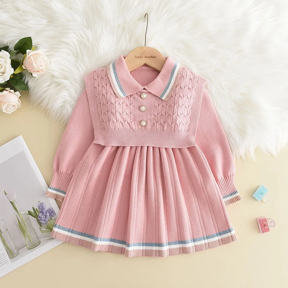 

Melario Girl Baby Sweater Knitted Dress Children Warm Sweater Dress + Vest Girls Infant Casual Pleated Princess Dresses Vestidos