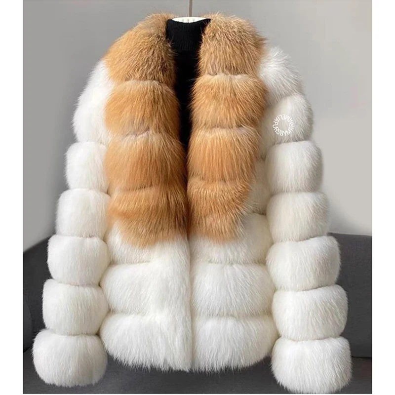 Enlarge Natural Contrast Color Real Fox Fur Jacket Women Winter Thicken Luxury Outertwear Lady Patchwork Genuine Fox Fur Coat Female