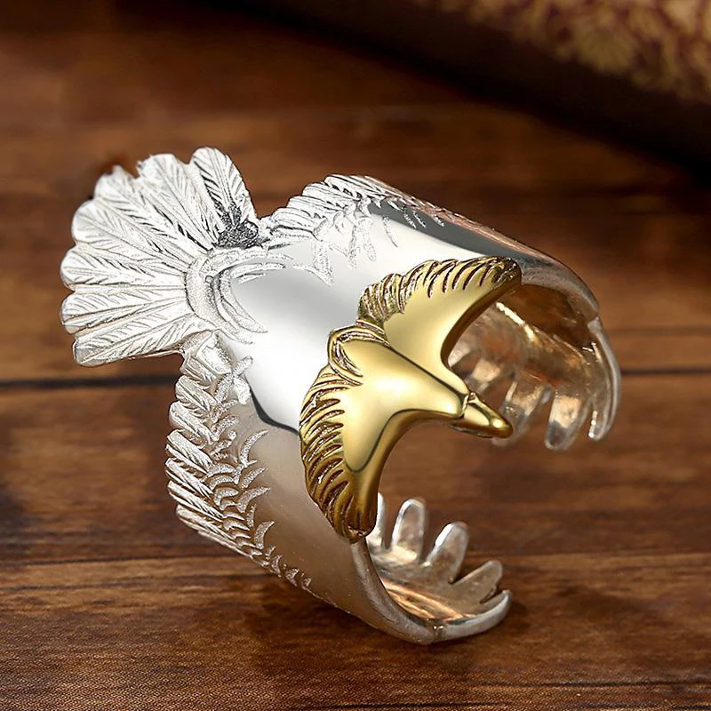 

New Design Domineering Eagle Feather Handmade Men's Ring Couple Ring Opening Adjustable Fashion Jewelry Accessories