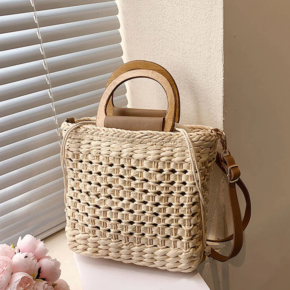 

Сумочки Ручной работы, летняя маленькая сумка-тоут, ручная работа, деревянная ручка, повседневная простая Модная Портативная однотонная для праздника, женская