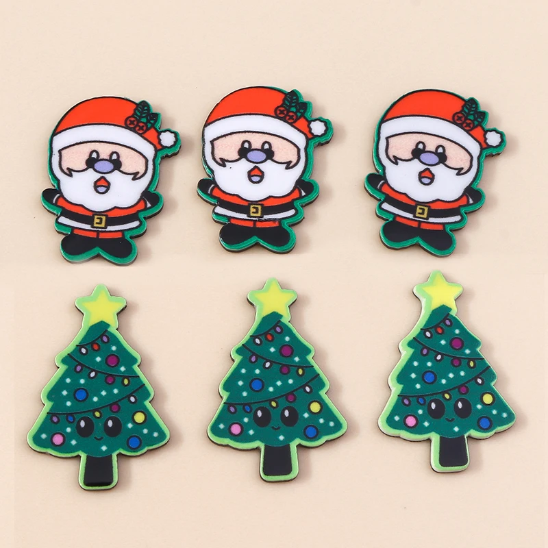 

10pcs Merry Christmas Resin Santa Clous Christmas Tree Charms Flatback Cabochons for DIY Jewelry Making Xmas Home Ornament