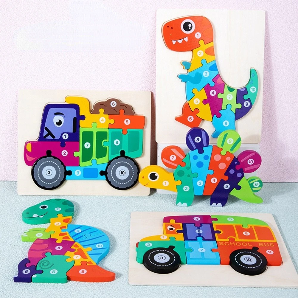 

3D Wooden Jigsaw Puzzle Toys Kids Cartoon Dinosaur Traffic Animal Jigsaw Puzzle Educational Toys for Children Gifts
