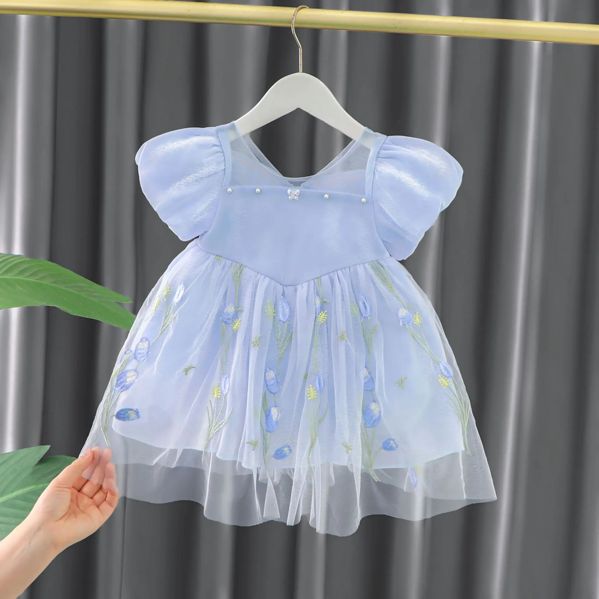 

Summer Baby Princess Dress For Girls Mesh Short Sleeve With Back Wing Kids 1st Birthday Vestidos Girls Clothing Prom Gown 0-4Y