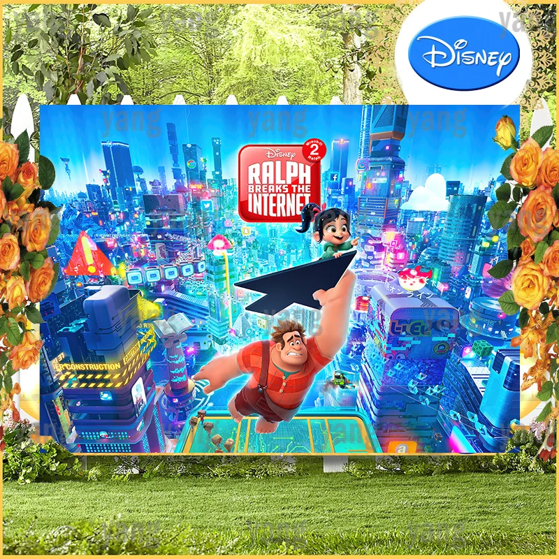 Brave Wreck-It Ralph Over The City Disney Newborn Baby Shower Props Photography Backdrop Cartoon Kids Birthday Party Background