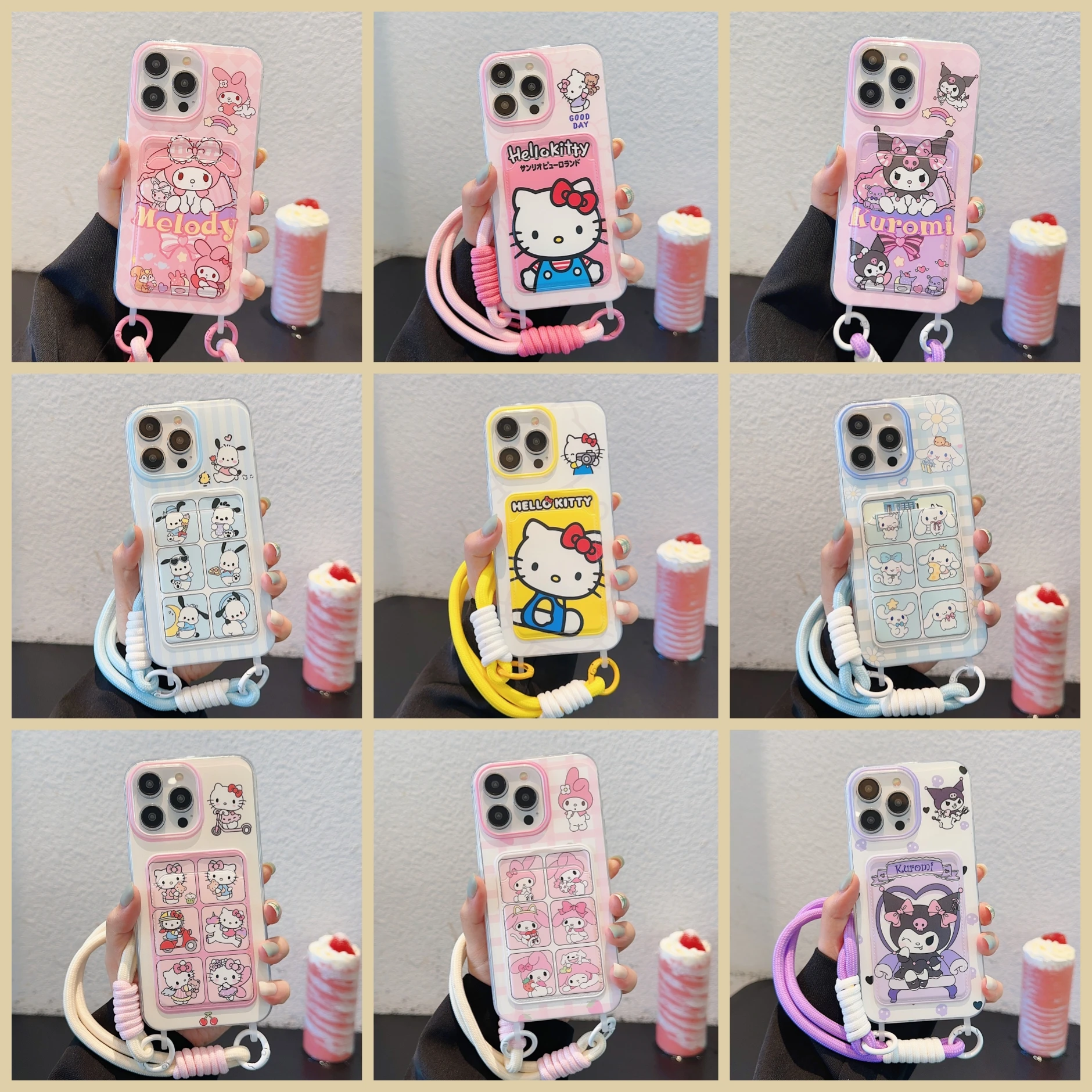 Sanrio милый чехол-кошелек Hello Kitty Kuromi с карманом для карт и ремешком на руку iPhone 16 15 14