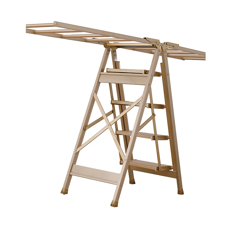 

Multifunctional Floor Standing Clothes Hanger Foldable Clothes Drying Rack Pulley Ladder Laundry Drying Rack