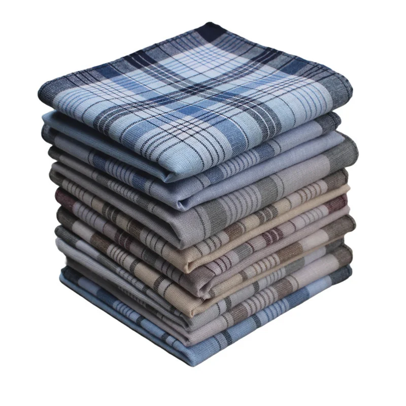 

10Pcs Striped Plaid Handkerchief Cotton Printing Hanky Men's Business Pocket Square Towel 29*29CM Wedding Hankies 5