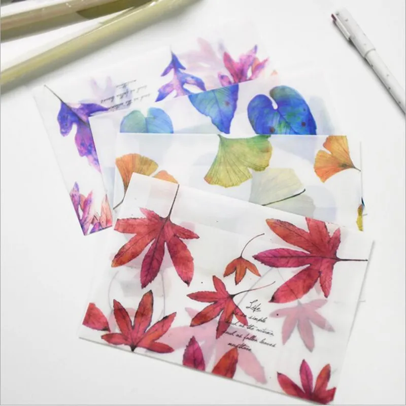 

100pcs/lot wholesale Novelty Leaves Translucent Envelope Message Card Letter Stationary Storage Paper Gift Greeting Card