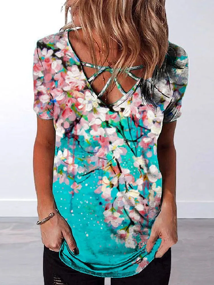 

Блузка женская с V-образным вырезом, пикантный Свободный пуловер с вырезами, повседневный топ с коротким рукавом, в стиле Харадзюку, уличная ...