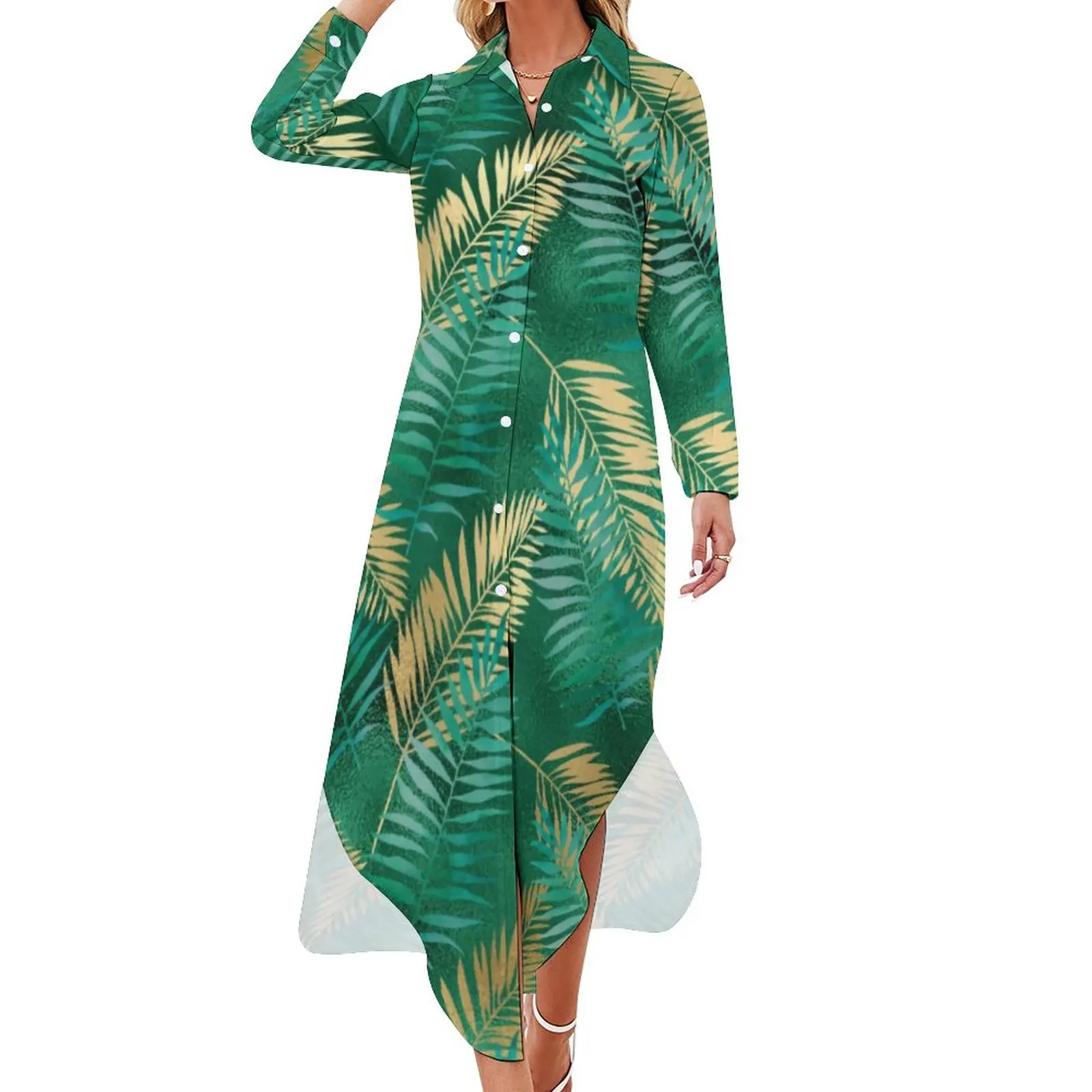 

Платье женское шифоновое с тропическим принтом, пикантное винтажное повседневное с V-образным вырезом, с принтом зеленых листьев, в эстетик...