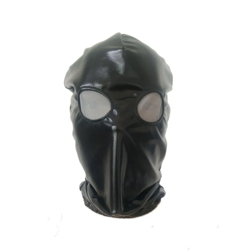 

Черный блестящий металлический капюшон для взрослых, костюмы с открытыми серыми сетчатыми глазами, аксессуары для вечеринок, маски на Хэллоуин