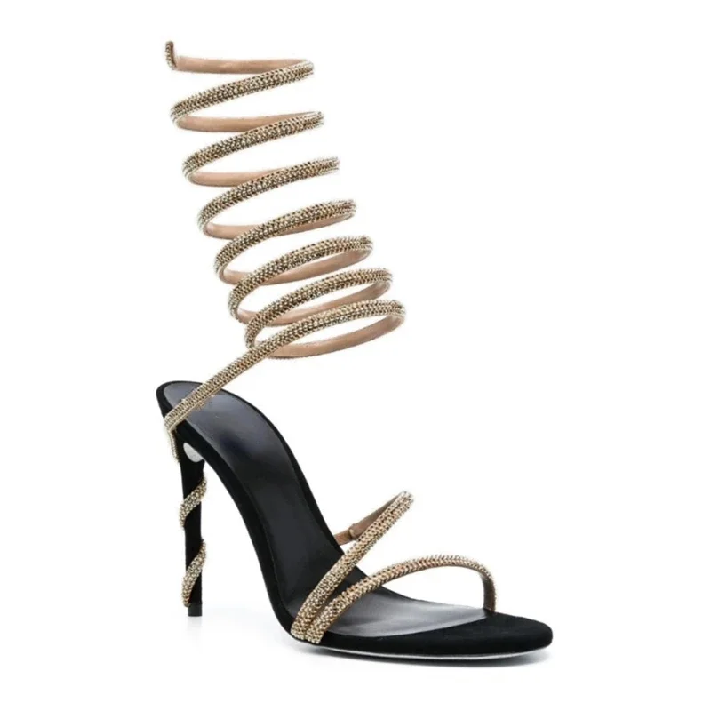 Женские Серебристые босоножки со змеиным принтом на высоком каблуке