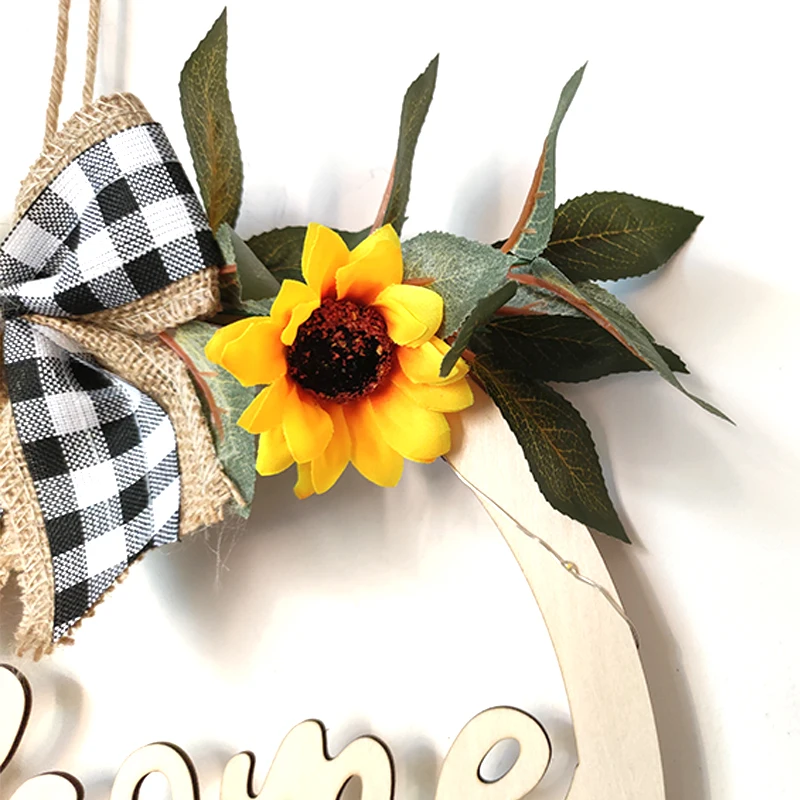 Welcome Hello Sign Wreath Door Hanging With LED Light Spring Sunflower Artificial Home Wedding Party Decor |