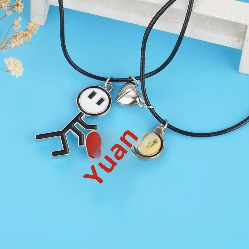 New Fashionable European and American Style Couple Pendant Necklace Environmentally Friendly Alloy Chain Skin Rope Gift J