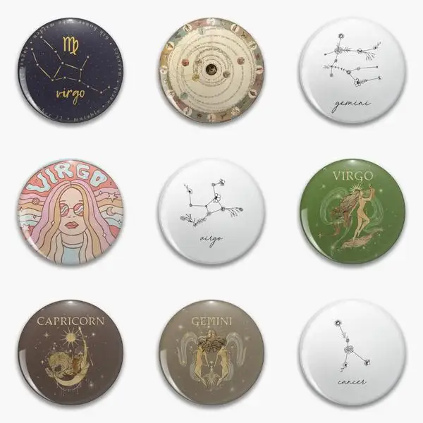

Virgo Vintage Zodiac Circle With Horoscope Gemini Soft Button Pin Customizable Clothes Badge Cartoon Hat Women Lover Gift