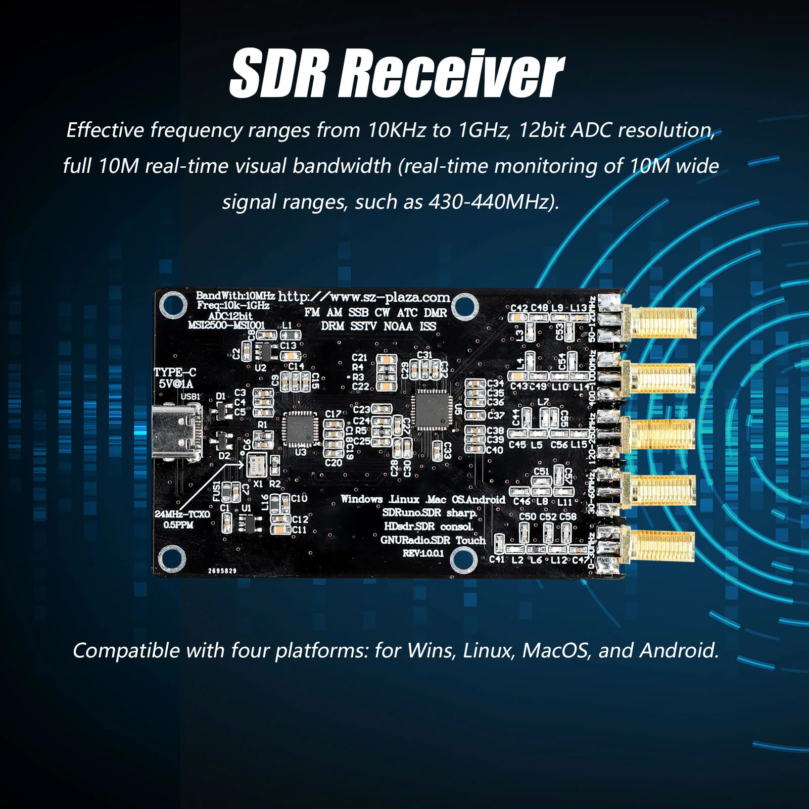 RSP1 Msi2500 Msi001 упрощенный SDR ресивер 10 кгц-1 ГГц Любительский радиоприемник цепь