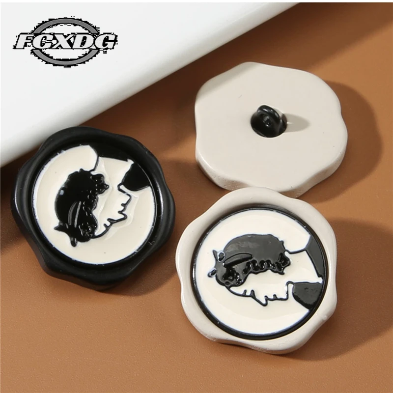 

FCXDG 10pcs Lady Avatar Design Vintage Designer Buttons White Black Clothing Buttons DIY Sewing Supplies Fashion Resin Buttons