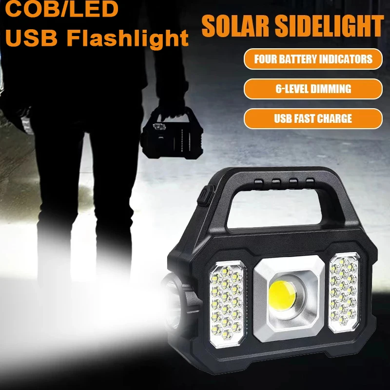 

Solar Rechargeable Flashlight COB/LED Powerful Portable Lanterns Waterproof Tactical Torch Lamp Bulbs For Camping Flashlight