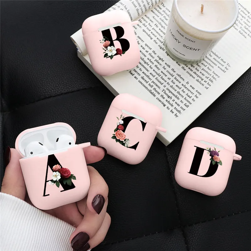 

Flower Silicone Pink Cover For Airpods 2 1 Case Earphone Accessories For Air Pods 2 Cases Floral Initial Alphabet Letters Coque