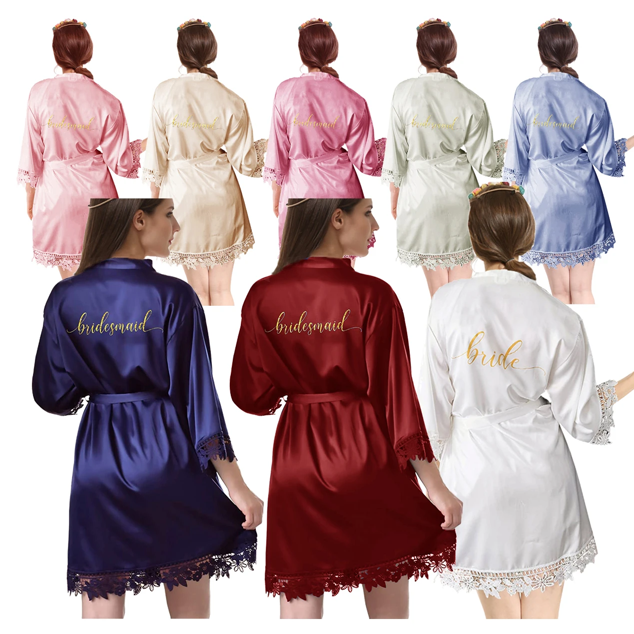 

Fashion Satin robe Woman Lace Robe printed gold bride bridesmaid robes Womens Robes Sleepwear Ladies Sexy Robe A9007YJ