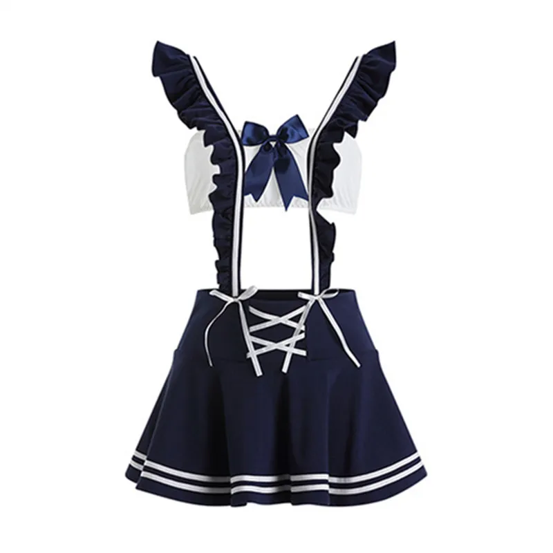 Униформа для колледжа с бантом боди открытой спиной и мини-юбкой женское