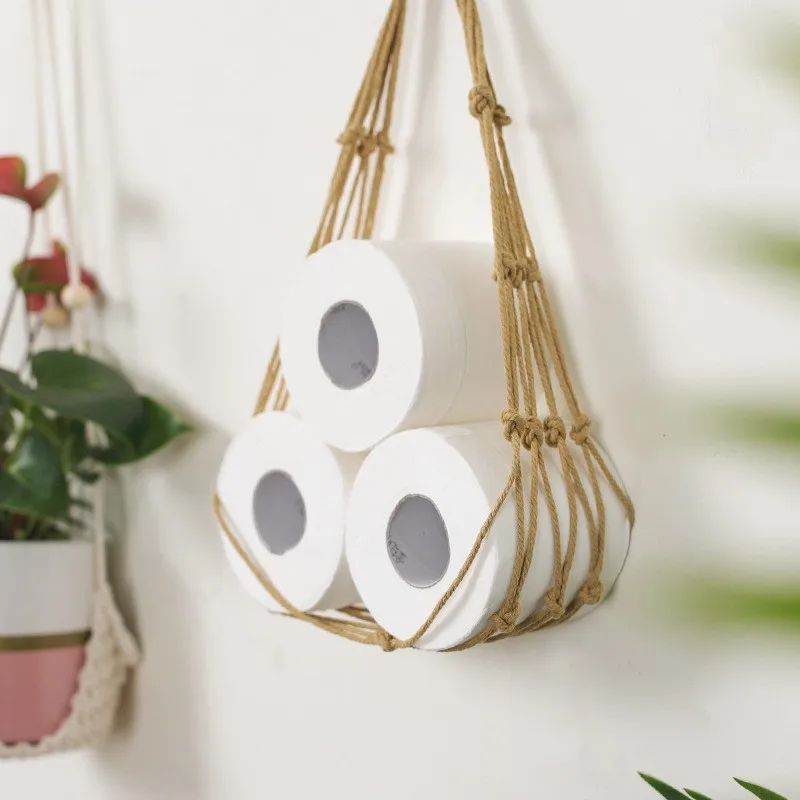 

Hanging Cotton Rope Holder For Toilet Paper Magazine Books Holder Home Hotel Storage Hanging Pocket Rack Bathroom Decor Organize