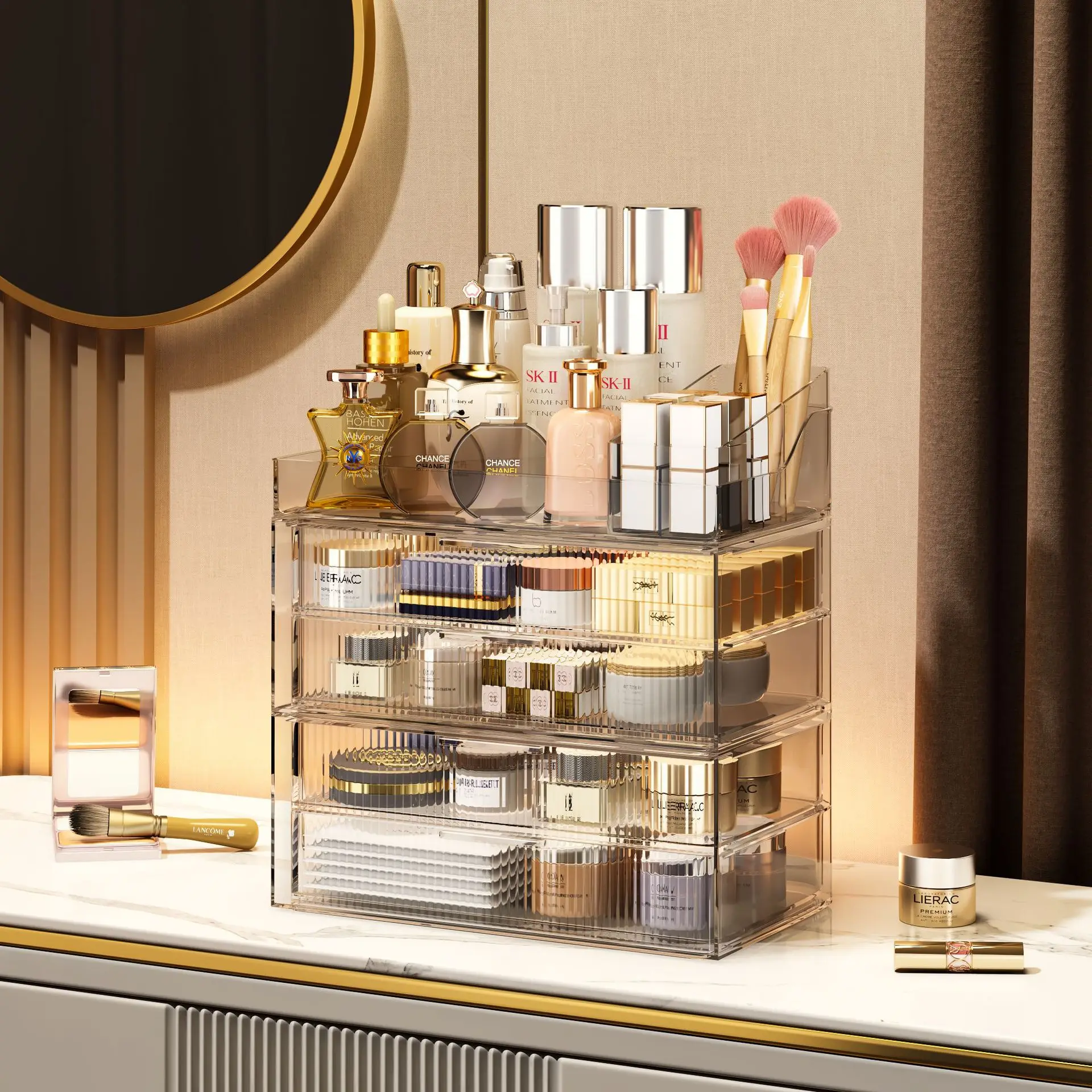 

Light Luxury Transparent Modern Simple Storage Box Cosmetics Storage Box Lipstick Skin Care Makeup Box Ins Desktop Storage Box