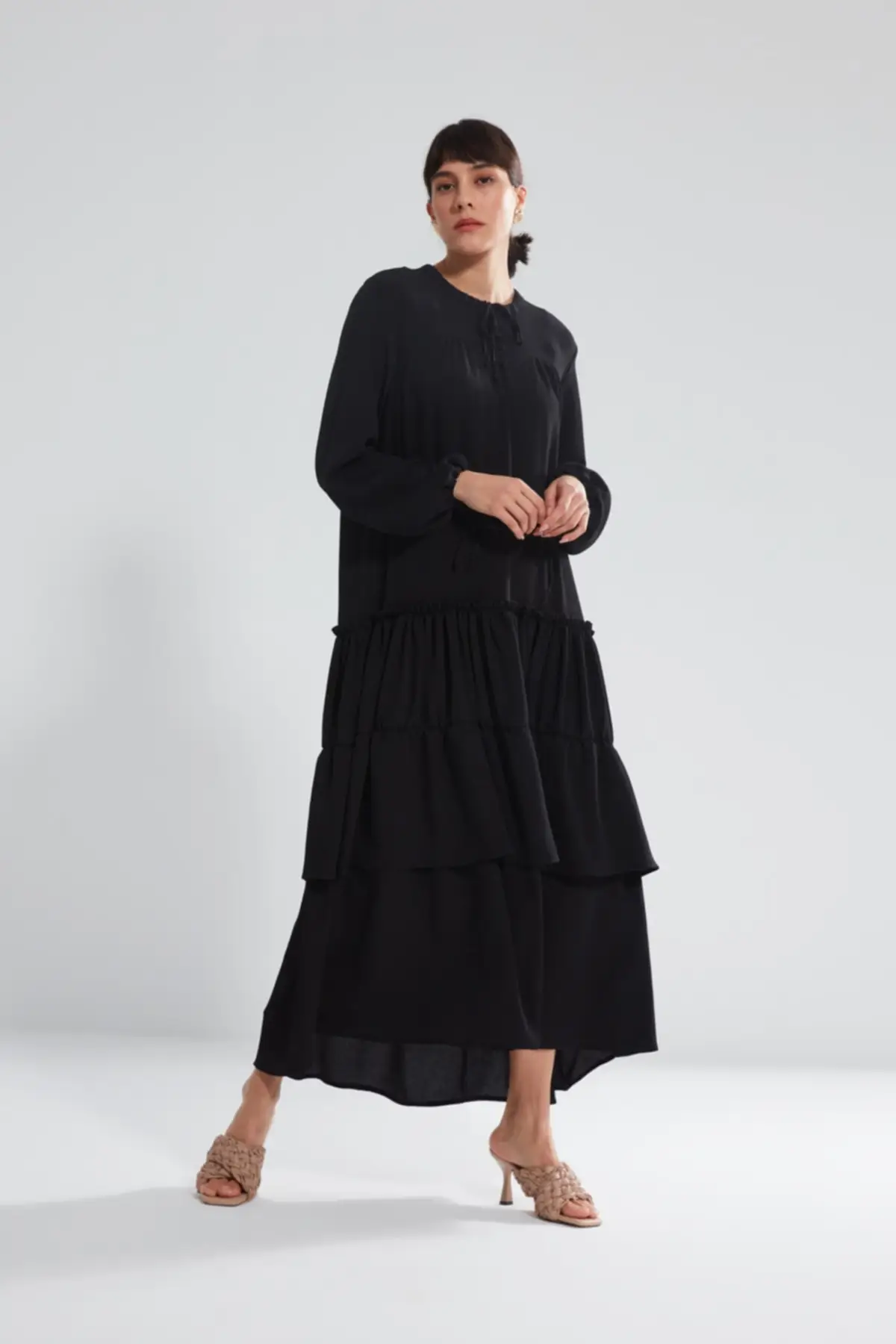 

Women's Dress LaceUp Collar Tiered Black Elegant Fashion Casual Casual Comfortable Short Sleeve Summer Boho Beach Dress