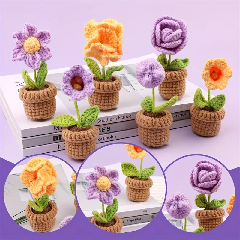Наборы для вязания крючком с цветами и растениями в горшках пряжей маркеры