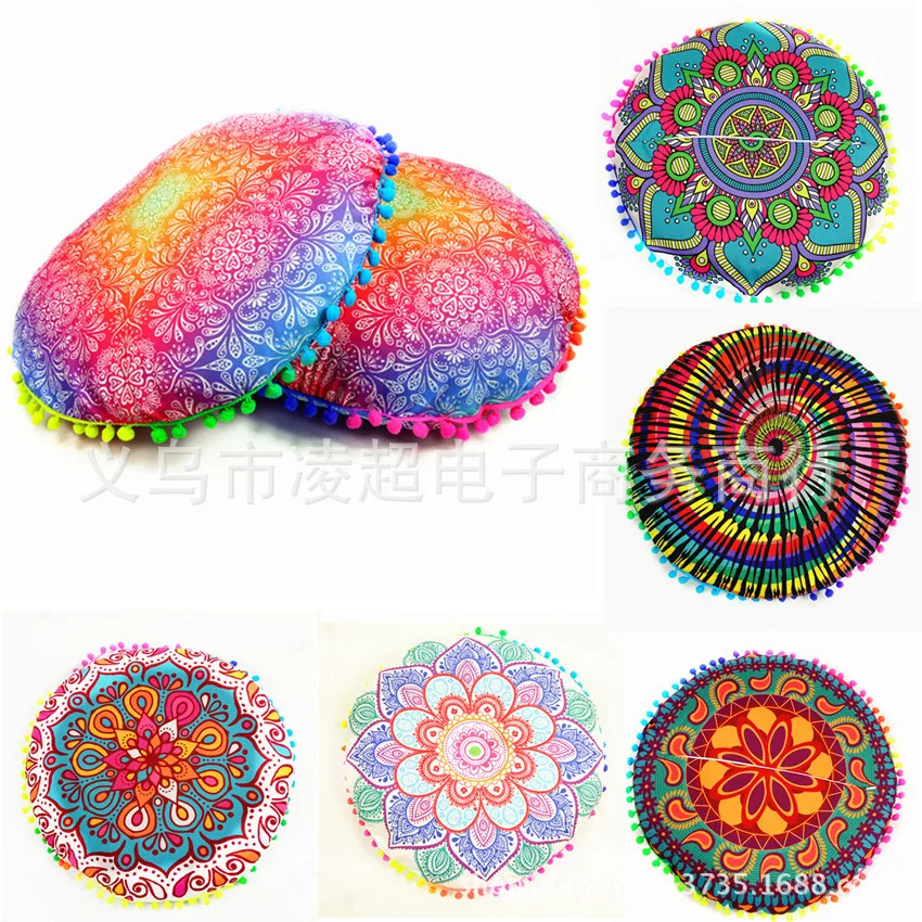 

43CM Round Mandala Pillowcase Bohemian Cushion Cover Floor Cushion Pillows Cover Home Hotel Pillows Flower Printed Pillowcase