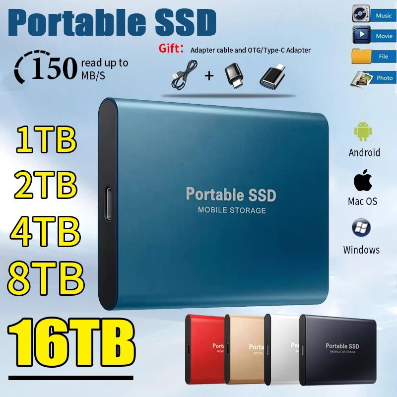 New High Speed 1TB Portable SSD USB3.1 External Solid State Drive 2TB External Hard Disk SSD TYPE-C Mobile SSD For PC/Mac/Phones