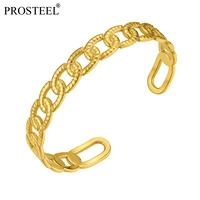 prosteel womens cuff bracelet open bangle wrist stainless steel18k gold plated chic cuban link bracelets psh4691