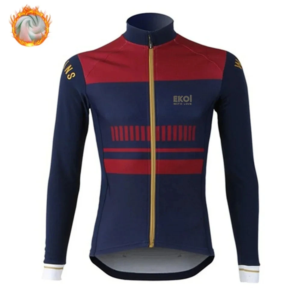 

EKOI WITH LOVE Winter Jacket Thermal Fleece Men's Team Cycling Jacket Long Sleeve Jersey MTB Road Bike Clothing Ropa Ciclismo