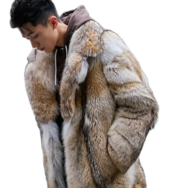 Новинка 2024 зимняя теплая Роскошная куртка из натурального меха волка для мужчин