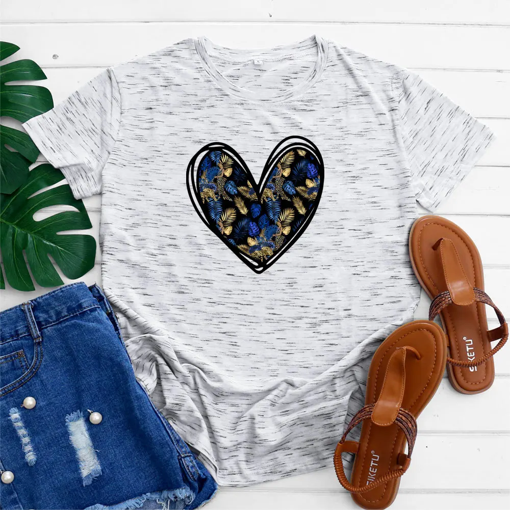 

Футболка женская хлопковая с круглым вырезом, базовая тенниска с принтом сердец, свободная майка с коротким рукавом, в стиле Харадзюку, лето...