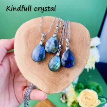 1pc Natural Labradorite Water Droplet Pendant Healing Moon Stone Crystal Quartz Polished Woman Spiritual Fashion Jewelry Gifts