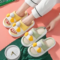 spring new women hemp slippers cute cartoon duck bedroom couples cotton shoes breathable non slip home ladies funny slides