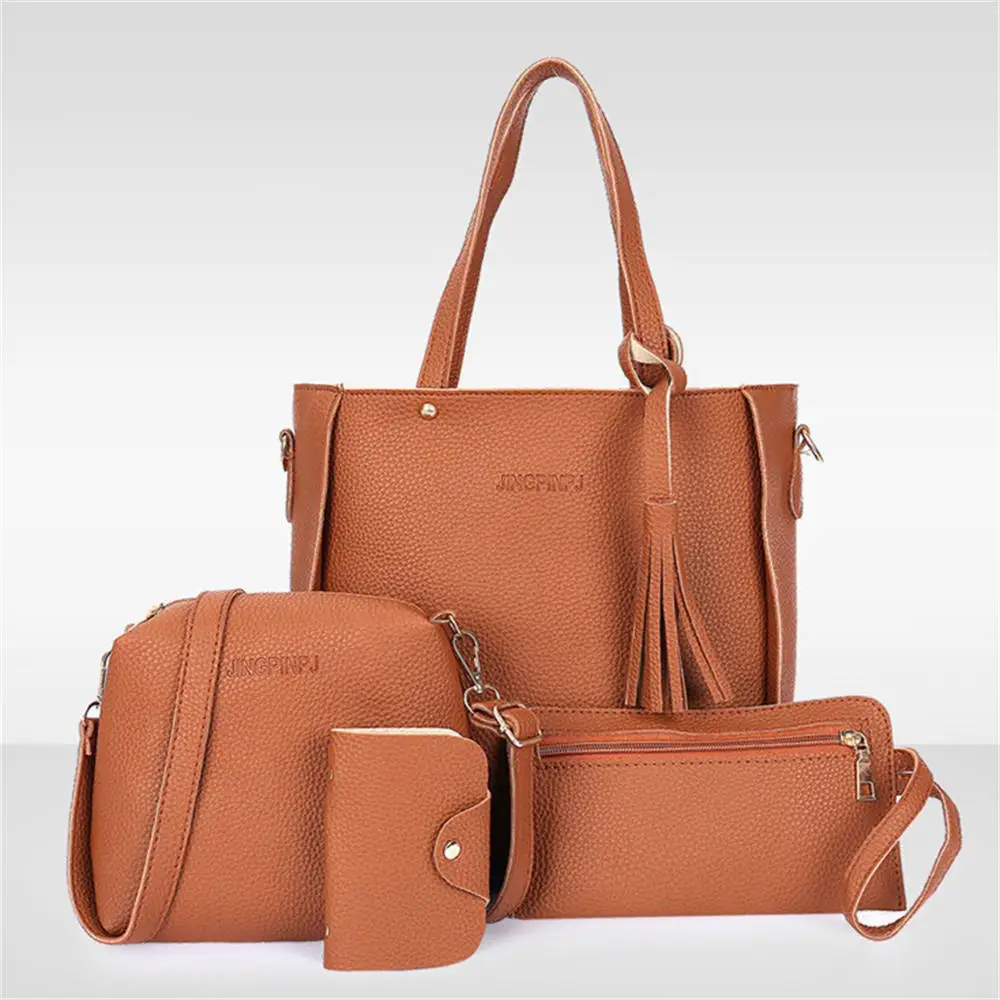 

4Pcs/Set Crossbody Shoulder Bag High Capacity PU Shoulder Bag Solid Color Wallet Purse Ladies Crossbody Bag Fashion Tote Bag