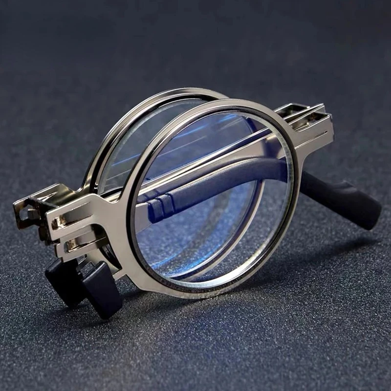 

Портативные металлические складные очки для чтения, ультралегкие мужские деловые очки для дальнозоркости, очки с случайным чехлом + 4,0 до +