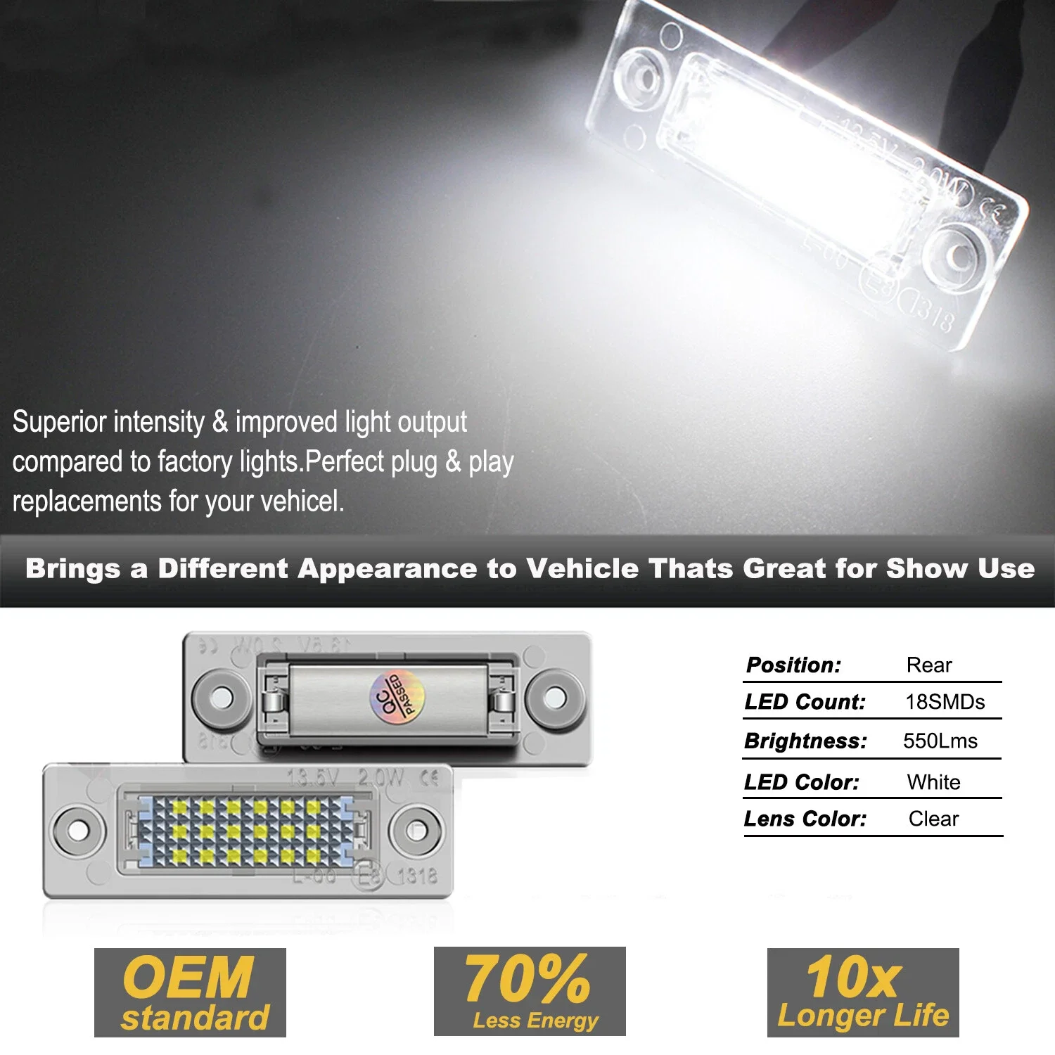 Фото 2 шт. задних светодиодных SMD-ламп для подсветки номерного знака для Passat B6 Variant B5, VW Golf MK5 Plus, Caddy, Touran, Jetta VI, Transporter T5 №3