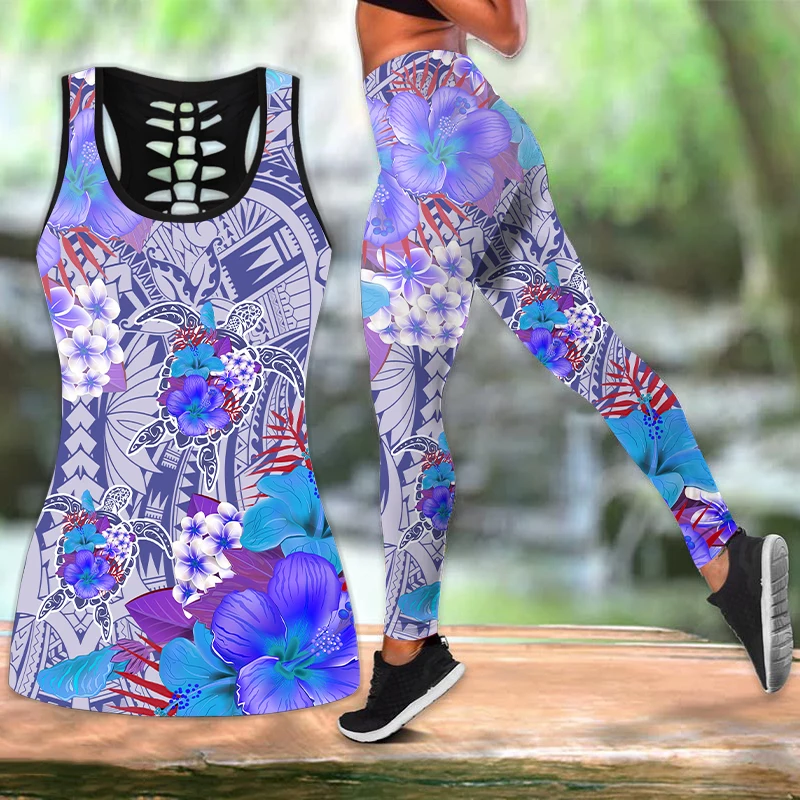 

Women Fashion Combo Hawaii Tattoo Art 3D Print Out Tank Top Leggings Tight Yoga Pants Outfit Keep Slim Yoga Suit Xs-8Xl
