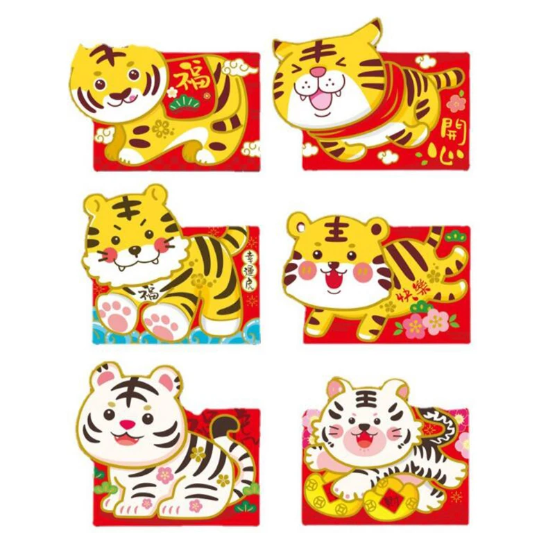 

6pcs 2022 Spring Festival Red Envelope Chinese Lucky Tiger Year Red Envelope New Year Red Packet