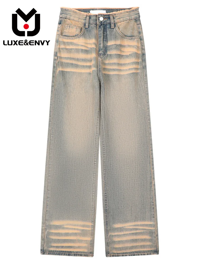 

Роскошные и ENVY мужские желтые грязевые окрашенные раньше джинсы в стиле ретро для мужчин и женщин Дизайнерские широкие брюки для волос весна-лето 2023 Новинка