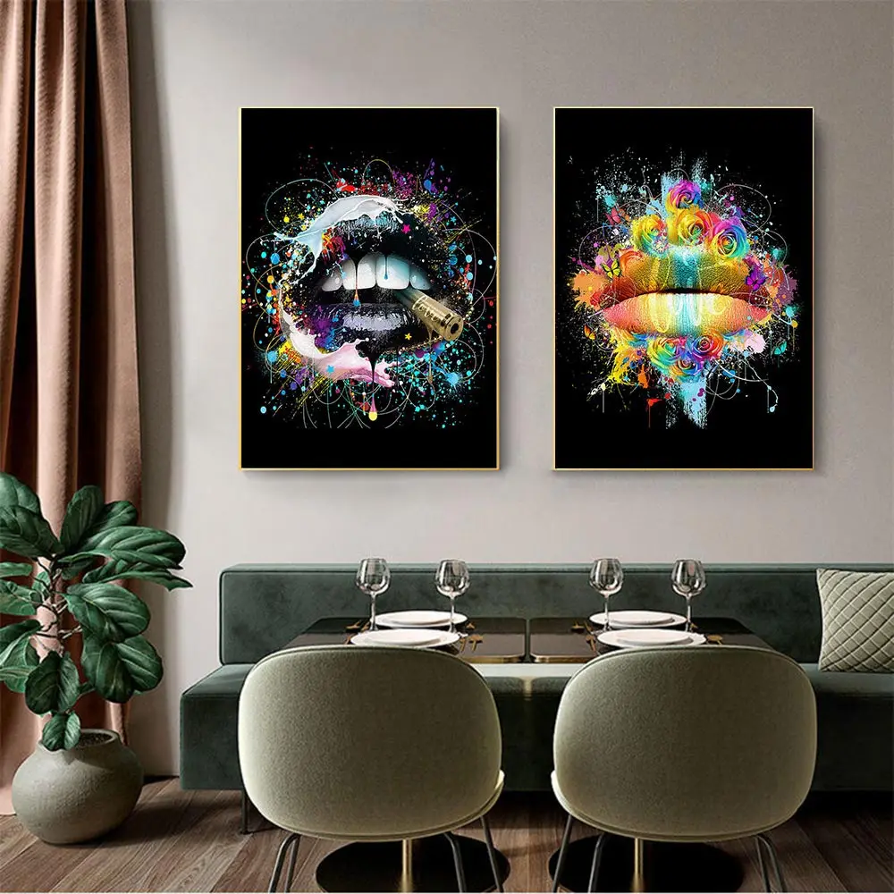 Pop Graffiti Art Monkey Dog Animals Posters Star Figure Painting Lip Colorful Wall Canvas Prints Pictures Living Room Hoom Decor | Дом и сад