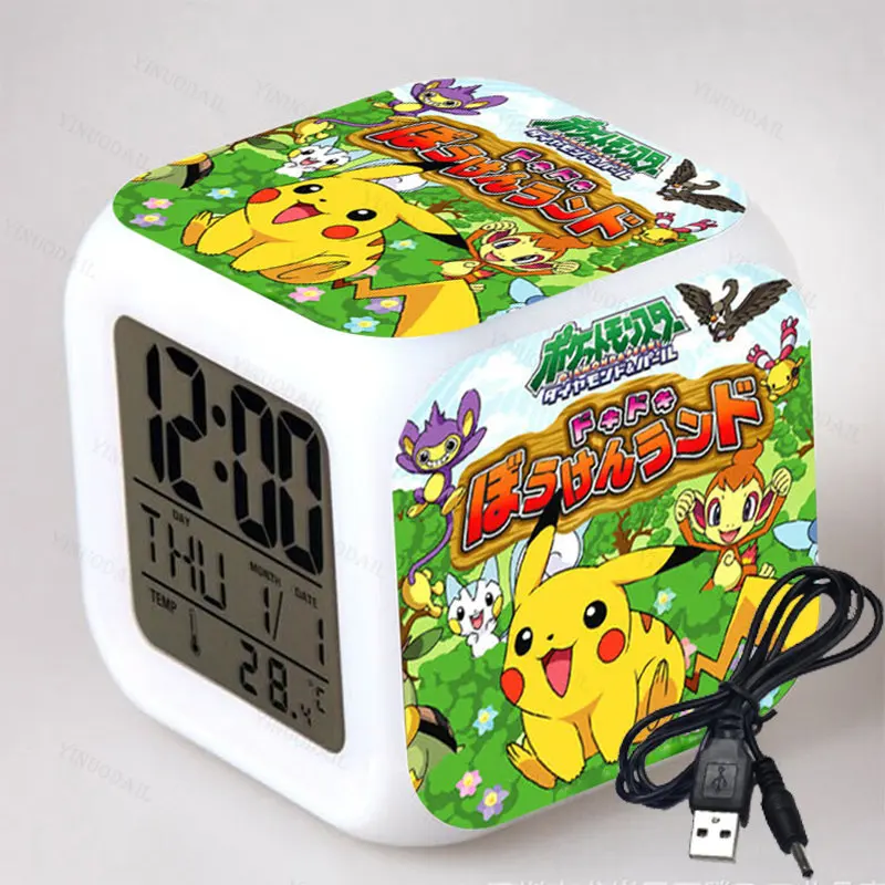 

Pokemon Alarm Clock Pikachu LED Kawaii Game Figure Anime Accessories Model Pattern Luminous Clocks Room Decor Toy Christmas Gift