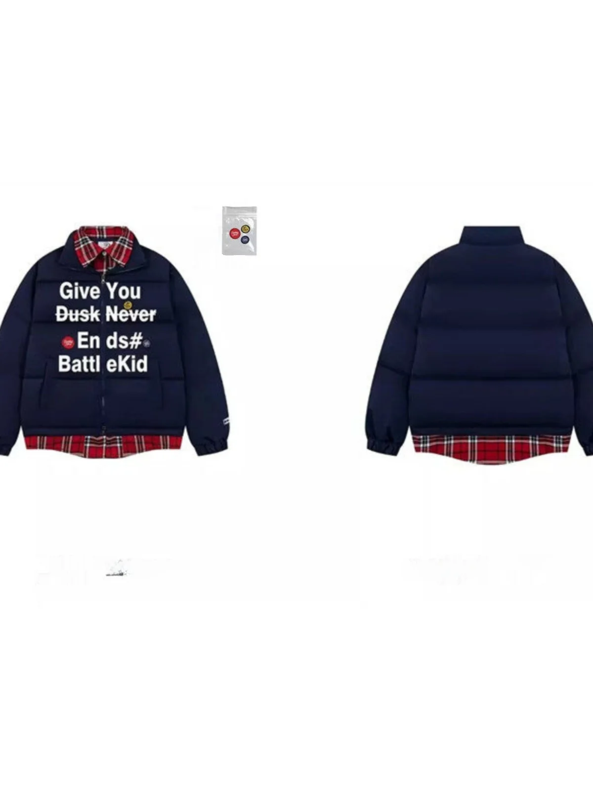 Fake Two-Piece Letter Print Stand Collar Cotton-padded jacket Outerwear Men's and Women's Winter National Fashion Thickened C...