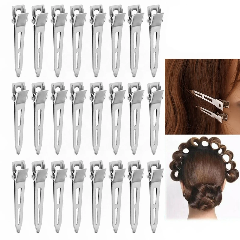 

24Pcs 4.5/5.5cm Single Prong Curl Duck Bill Hair Clips Silver Sectioning Hairpins Metal Modelling Positioning Alligator