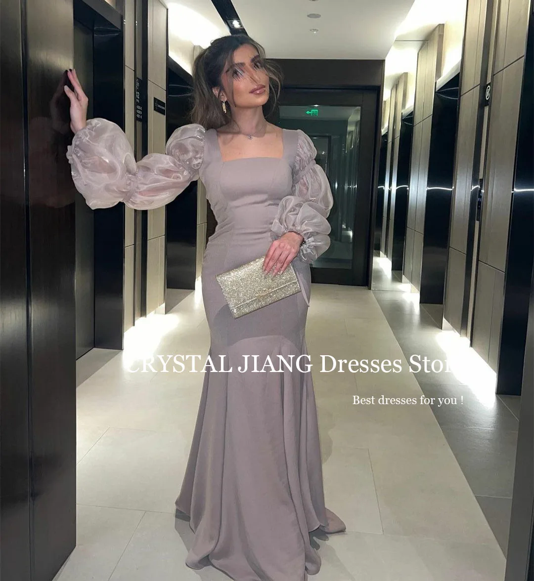

Evening Dresses Square Collar Crepe with Puffy Long Sleeves فساتين سهره فاخره 2023 Mermaid Sweep Train Robes Bal De Promo