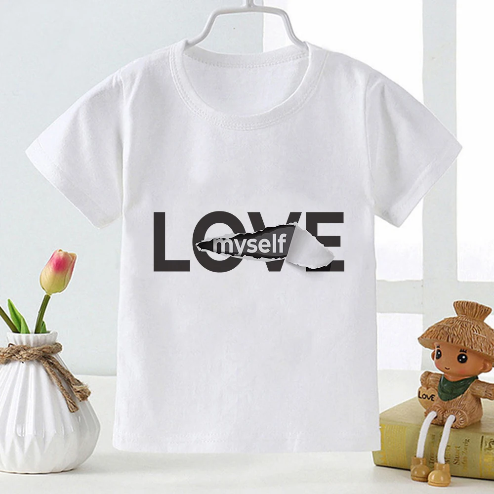 

Love Myself Print Tee Shirt Children Fashion Design Short Sleeve Tops Summer 2022 Home Kids Clothes Casual Versatile Breathable